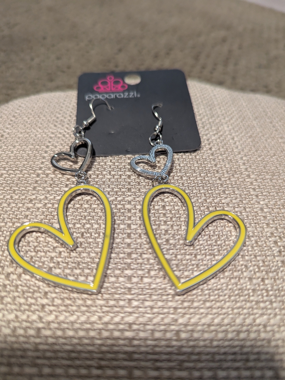 Paparazzi Silver-Tone Yellow Heart Dangle Earrings